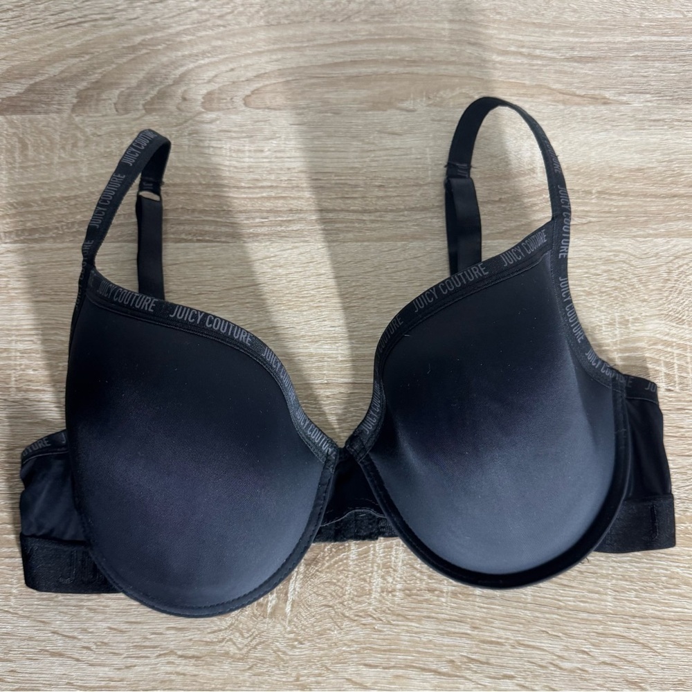 Juicy Couture Women 38DD Black Push Up Underwire Bra Logo
